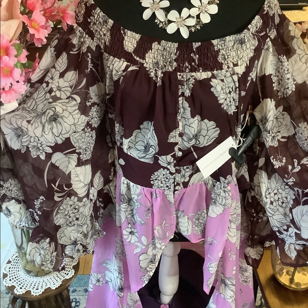 LOWEST🌺 NWT live for truth 1X BOHO FLORAL HIGH LOW TUNIC TOP - Picture 5 of 11
